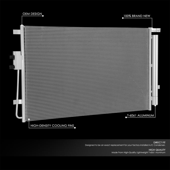 Factory Style Aluminum A/C Condenser <BR>19-20 Hyundai Santa Fe 2.4L
