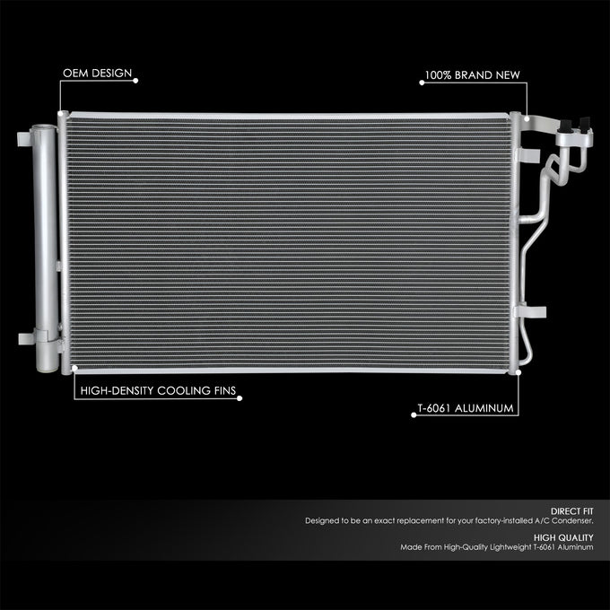 Factory Style A/C Condenser <BR>19-21 Hyundai Veloster, 20-24 Kia Soul