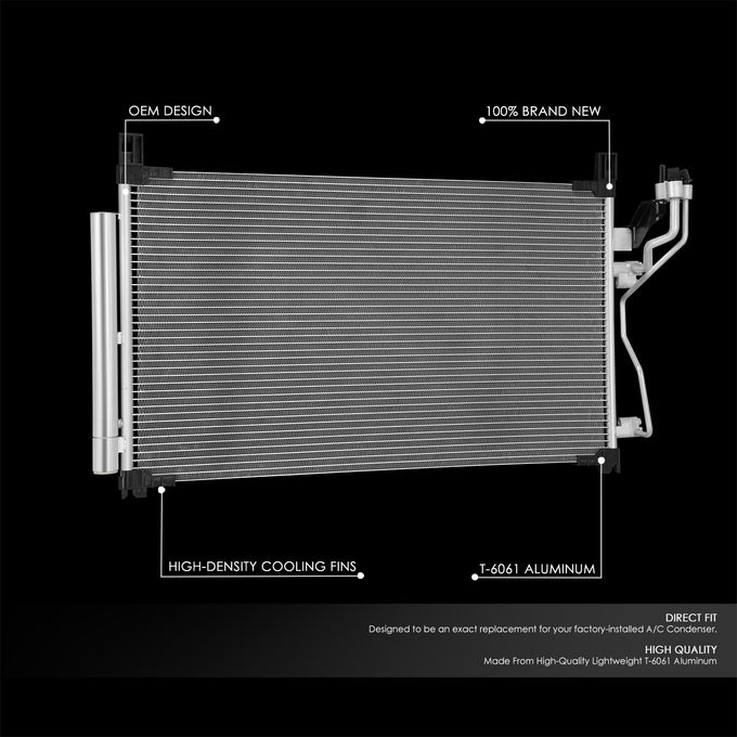 Factory Style Aluminum A/C Condenser <BR>15-19 Hyundai Sonata 2.4L