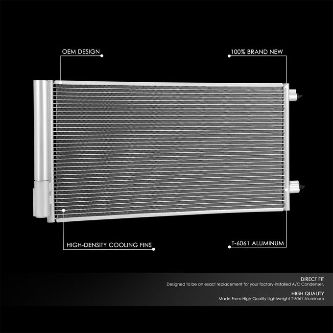 Factory Style Aluminum A/C Condenser <BR>16-18 Fiat 500X, 15-21 Jeep Renegade 2.4L