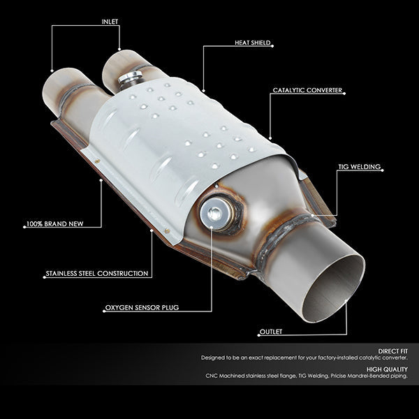 Factory Replacement Catalytic Converter<BR>Universal 2 Inlet/2.5 Outlet - 15.25X 6X 4 in.