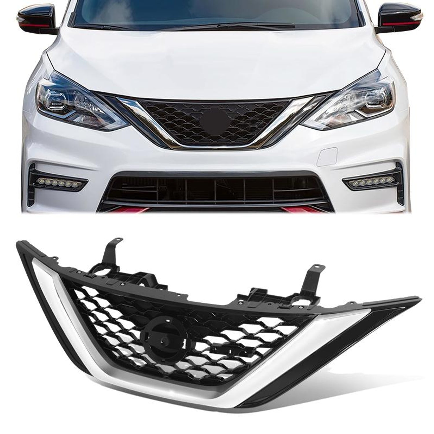 Factory Style Front Bumper Grille w/Chrome Trim <br>17-19 Nissan Sentra