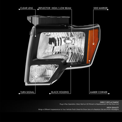 Factory Style Headlight (Left) <br> 10-14 Ford F-150