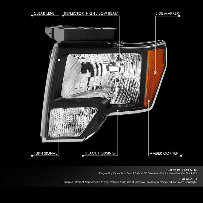 Factory Style Headlight (Left) <br> 10-14 Ford F-150