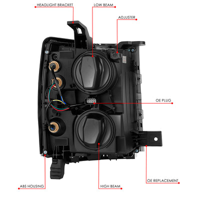 Factory Style Projector Headlight (Left) <br> 14-15 Chevrolet Silverado 1500