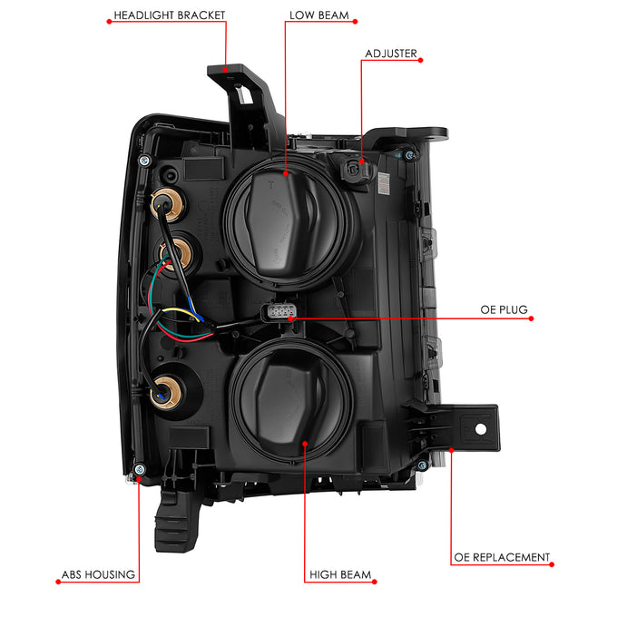 Factory Style Projector Headlight (Left) <br> 14-15 Chevrolet Silverado 1500