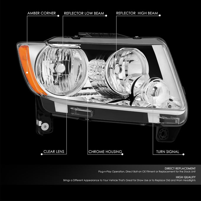 Factory Style Headlights Assembly (Right) <br>11-13 Jeep Grand Cherokee