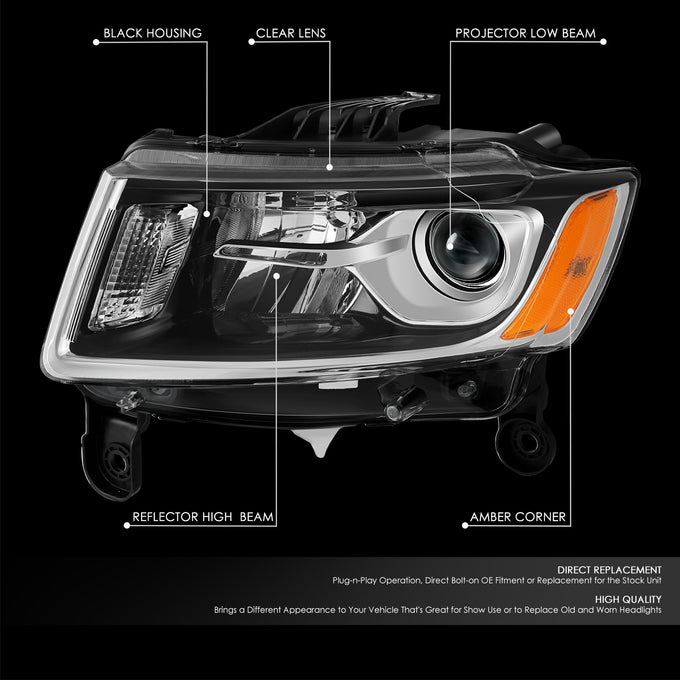 Factory Style Projector Headlight (Left) <br> 14-16 Jeep Grand Cherokee