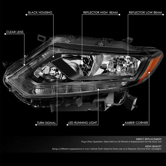 Factory Style Headlight (Left) <br> 14-16 Nissan Rogue