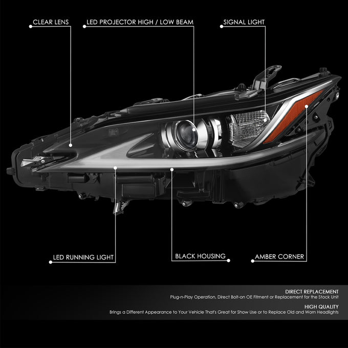 LED DRL Projector Headlight (Left) <BR> 19-21 Lexus ES300h, ES350