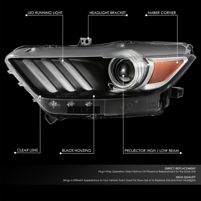 LED DRL Projector Headlight (Left) <BR>15-17 Ford Mustang, 18-20 Shelby