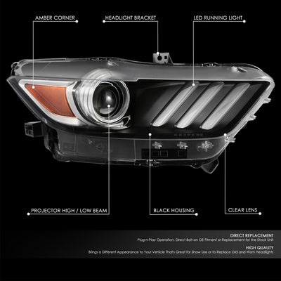 LED DRL Projector Headlight (Right) <BR>15-17 Ford Mustang, 18-20 Shelby