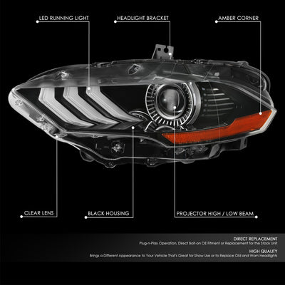 LED DRL Projector Headlight (Left) <BR> 15-17 Ford Mustang