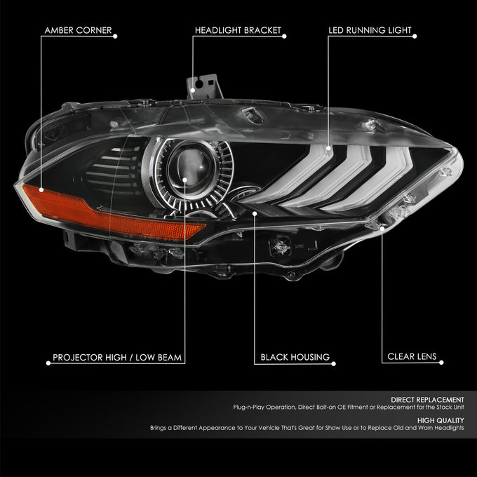 LED DRL Projector Headlight (Right) <BR> 15-17 Ford Mustang