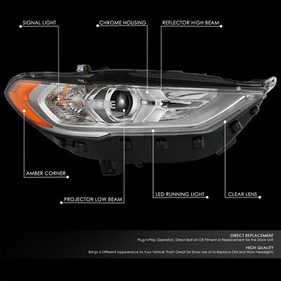 LED DRL Projector Headlight (Right) <BR> 17-20 Ford Fusion