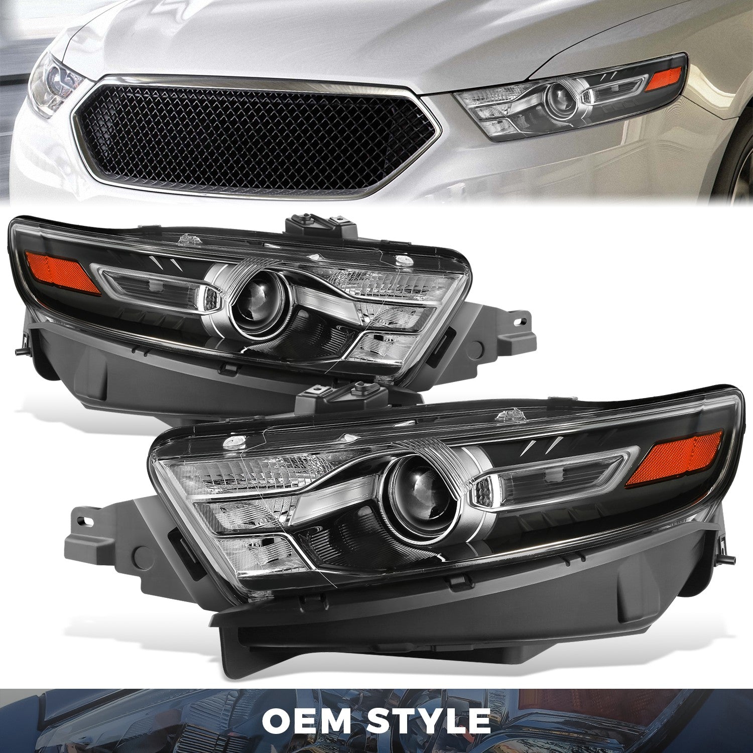 Pair of Projector Headlights <br> 13-19 Ford Taurus