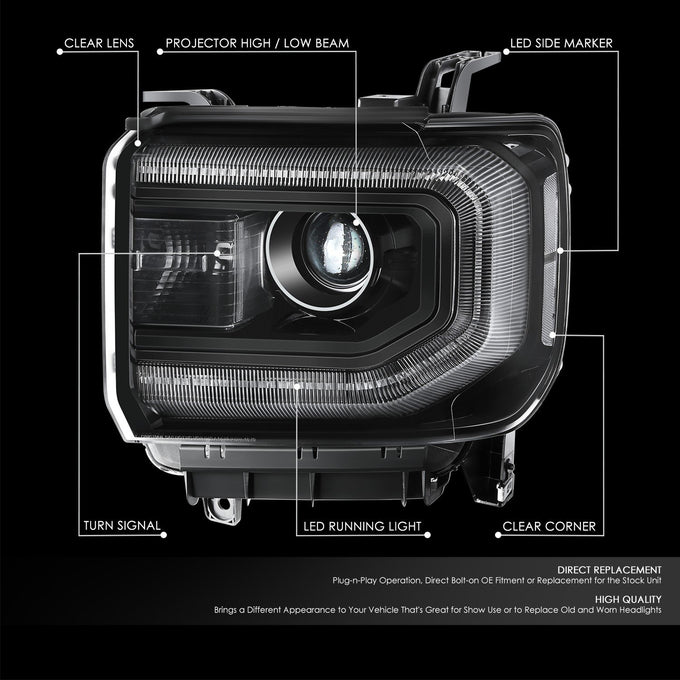 LED DRL Projector Headlights <br> 16-19 GMC Sierra 1500 Limited