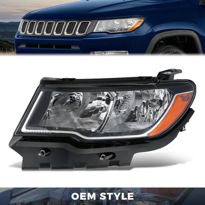 Factory Style Headlight (Left) <br> 17-21 Jeep Compass