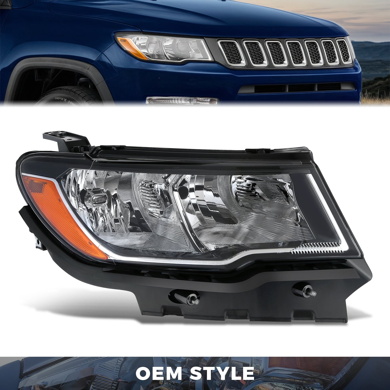 Factory Style Headlight (Right) <br> 17-21 Jeep Compass