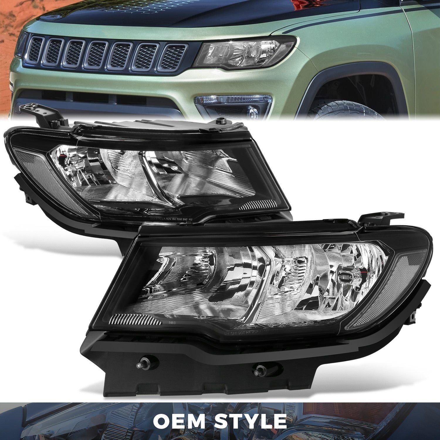 Factory Style Headlights <br> 17-21 Jeep Compass