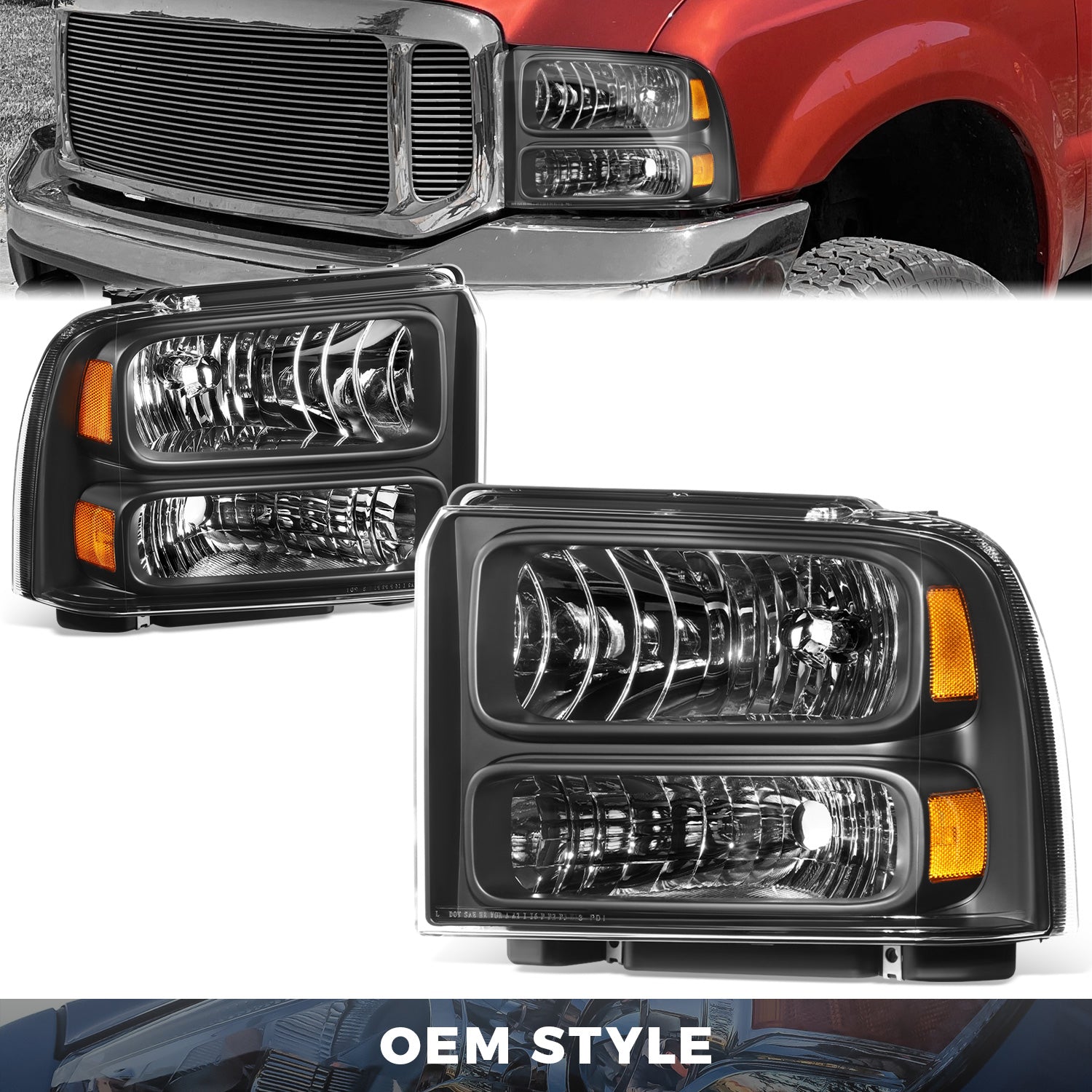 Factory Style Headlights <BR>99-04 Ford F250-F550 Super Duty, 00-04 Excursion