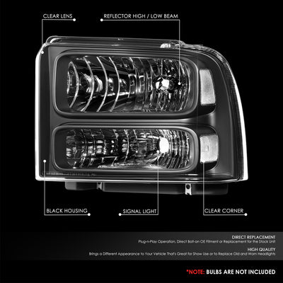 Factory Style Headlights <BR>99-04 Ford F250-F550 Super Duty, 00-04 Excursion