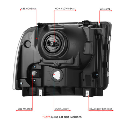 Factory Style Headlights <BR>99-04 Ford F250-F550 Super Duty, 00-04 Excursion