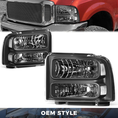 Factory Style Headlights <BR>99-04 Ford F250-F550 Super Duty, 00-04 Excursion