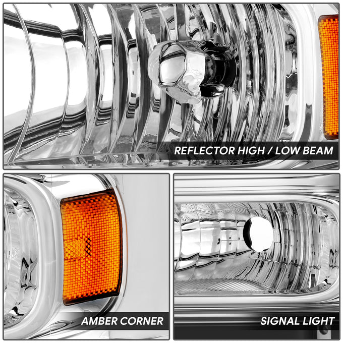 Factory Style Headlights (Chrome) <br> 99-04 Ford F250 F350 Super Duty, Excursion