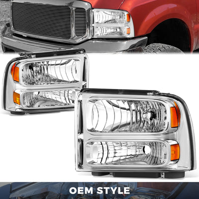Factory Style Headlights (Chrome) <br> 99-04 Ford F250 F350 Super Duty, Excursion