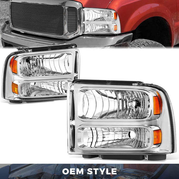 Factory Style Headlights (Chrome) <br> 99-04 Ford F250 F350 Super Duty, Excursion