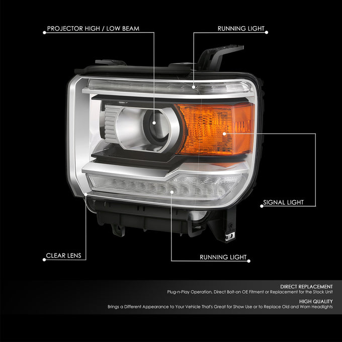 Factory Style Left Side Headlight<br>14-18 GMC Sierra 1500, 15-19 2500 3500 HD