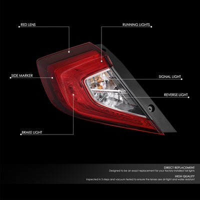 Factory Style Left Side Taillight Assembly<br>16-21 Honda Civic Sedan