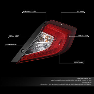Factory Style Right Side Taillight Assembly<br>16-21 Honda Civic Sedan