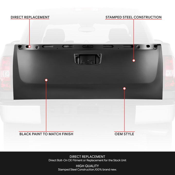 Factory Style Black Rear Tailgate Shell <br>07-14 Silverado Sierra 1500 2500 3500HD
