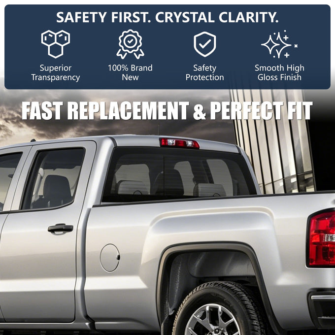 Tinted Rear Back Stationary Window Tempered Glass<br>14-19 Chevy Silverado GMC Sierra 1500 2500 3500 HD