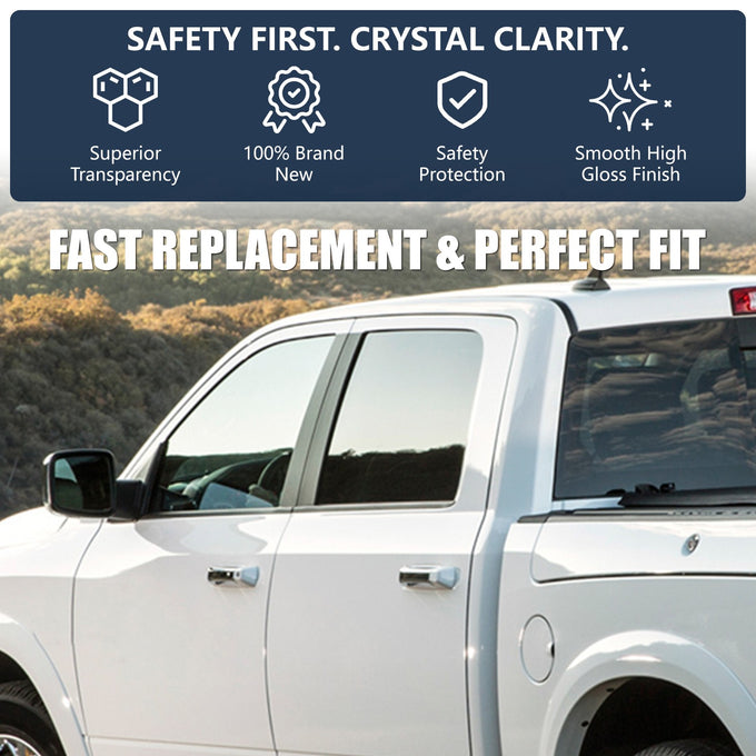 Front Driver Left Door Window Tempered Glass<br>09-18 Dodge Ram 1500, 19-24 Classic, 10-18 2500 3500