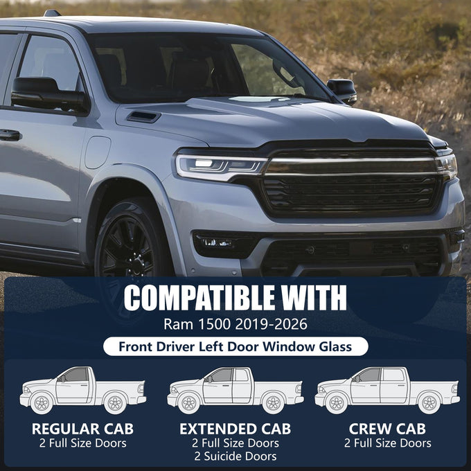 Front Driver Left Door Window Tempered Glass<br>19-26 Ram 1500
