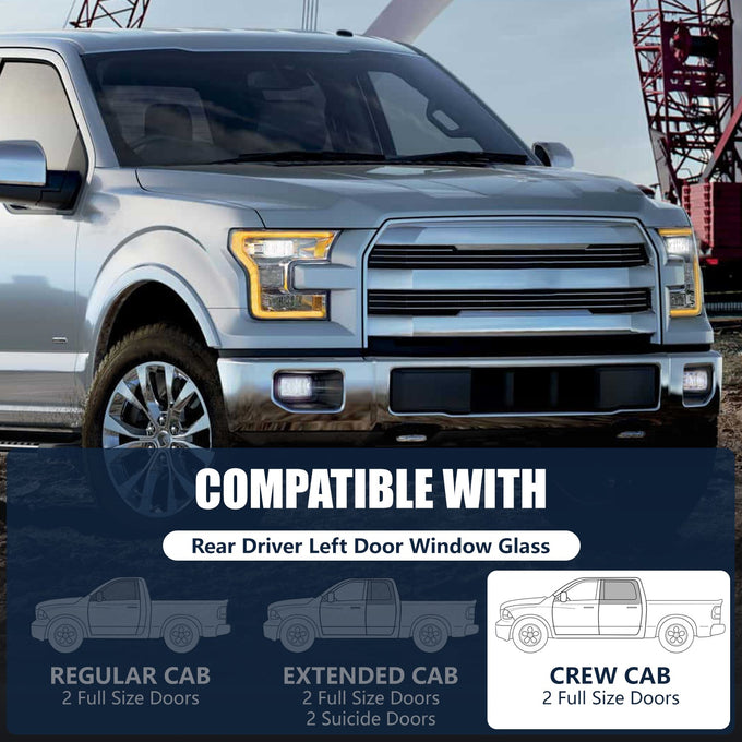 Front Driver Left Door Window Tempered Glass<br>15-25 Ford F-150, 17-22 F-250 F-350 F-450 Super Duty