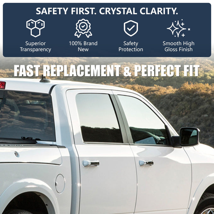 Front Passenger Right Door Window Tempered Glass<br>09-18 Dodge Ram 1500, 19-24 Classic, 10-18 2500 3500