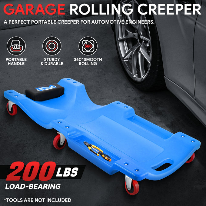 Portable Rolling Car Creeper with Headrest <br> Dimensions (in.): 36 x 17 x 4.25