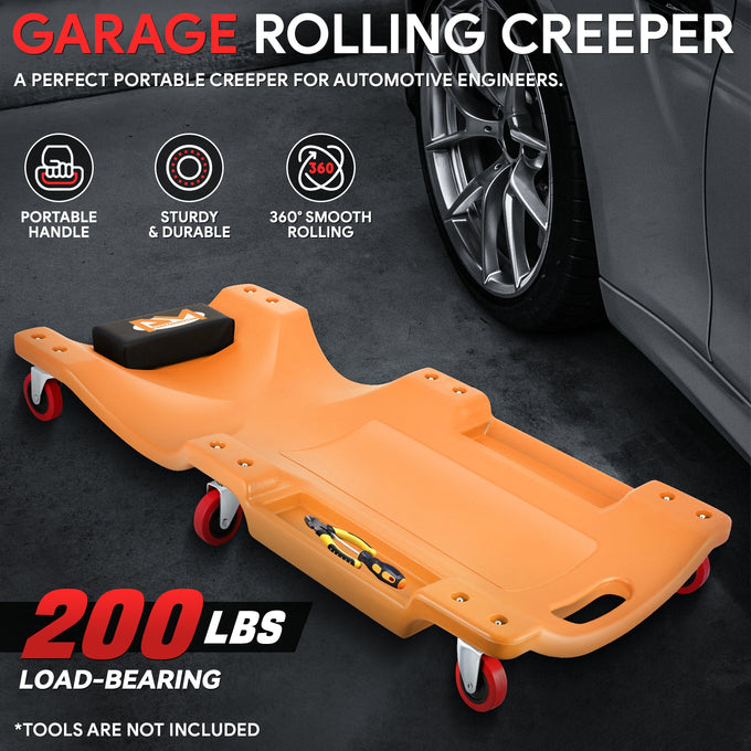 Portable Rolling Car Creeper with Headrest <br> Dimensions (in.): 36 x 17 x 4.25