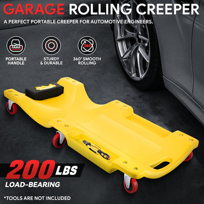 Portable Rolling Car Creeper with Headrest <br> Dimensions (in.): 36 x 17 x 4.25