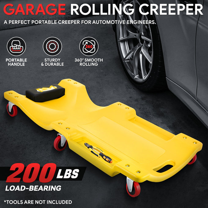 Portable Rolling Car Creeper with Headrest <br> Dimensions (in.): 36 x 17 x 4.25