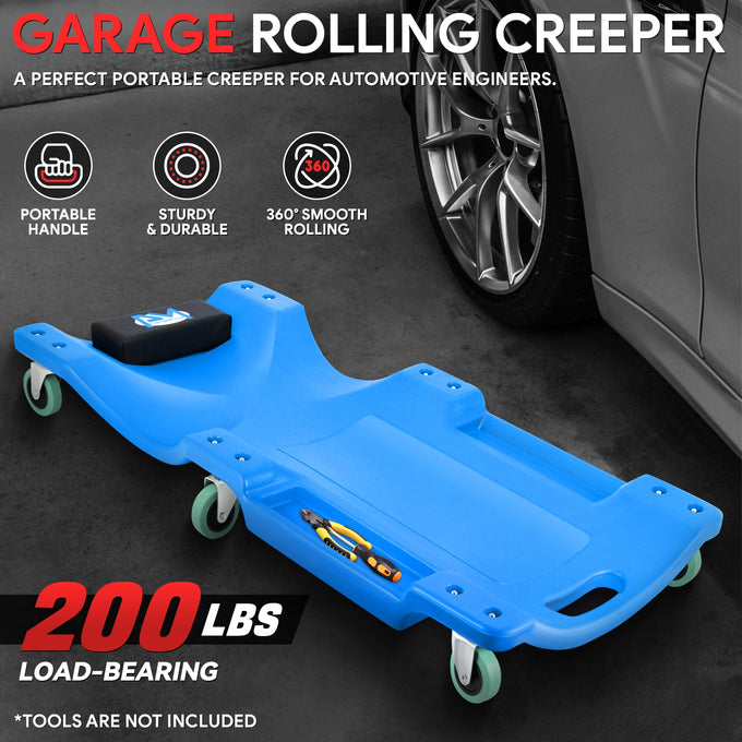 Portable Rolling Plastic Creeper W/Headrest <br> Dimension: 40 in. L X 17 in. W