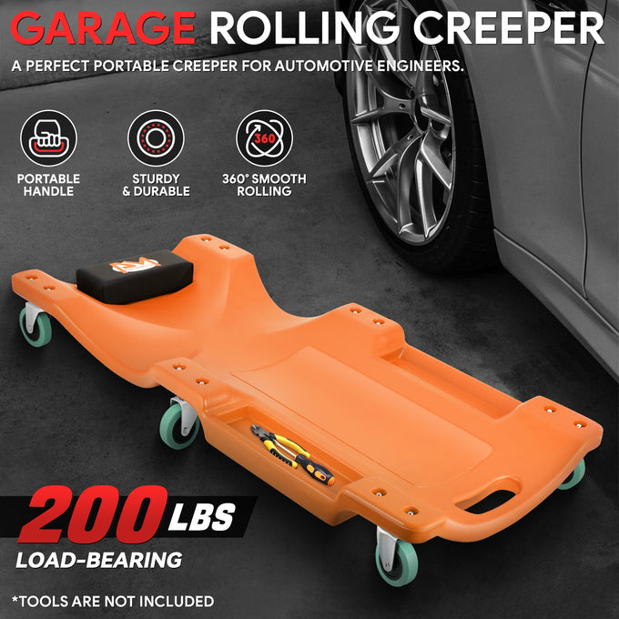 Portable Rolling Plastic Creeper W/Headrest <br> Dimension: 40 in. L X 17 in. W