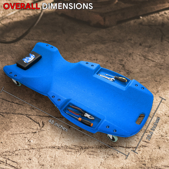 Portable Rolling Car Creeper w/Headrest <br> Oversall Dimension: 48 in. L X 23.6 W