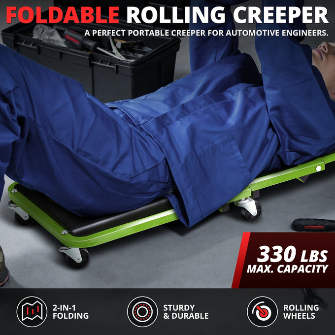 36in. 2-in-1 Folding Rolling Car Creeper <br> Dimension (in.): 36 L X 17.32 W X 4.72 H