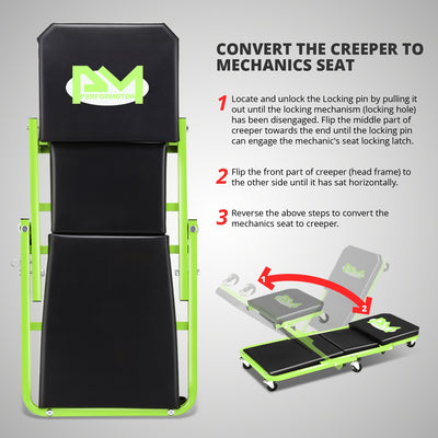 36in. 2-in-1 Folding Rolling Car Creeper <br> Dimension (in.): 36 L X 17.32 W X 4.72 H