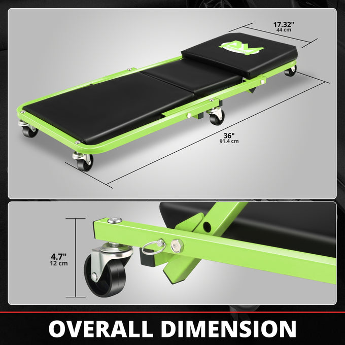36in. 2-in-1 Folding Rolling Car Creeper <br> Dimension (in.): 36 L X 17.32 W X 4.72 H